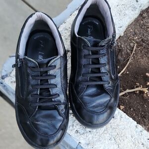 Boy's Black Leather Lace-Up Sneakers with Side Zip